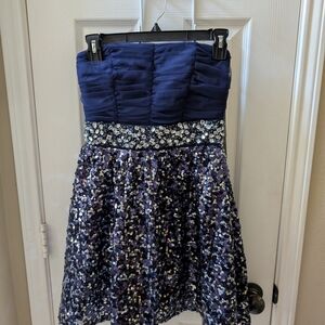 My Michelle Navy and Silver Sequin Prom Dress